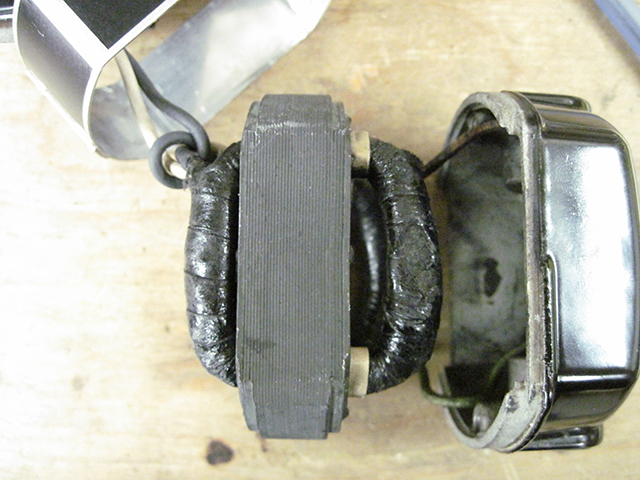 A closeup of the stator core of the Singer motor.